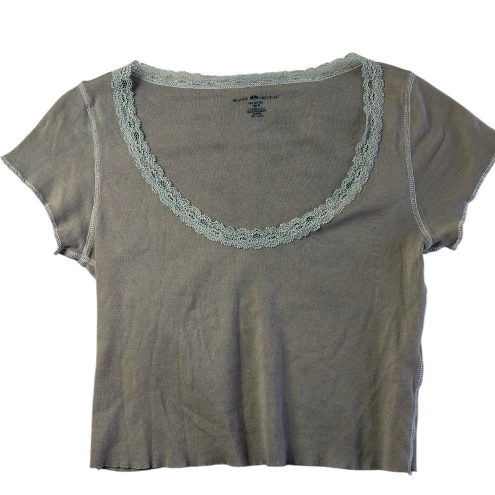 Brandy Melville Gray Lace Trim Crop Top